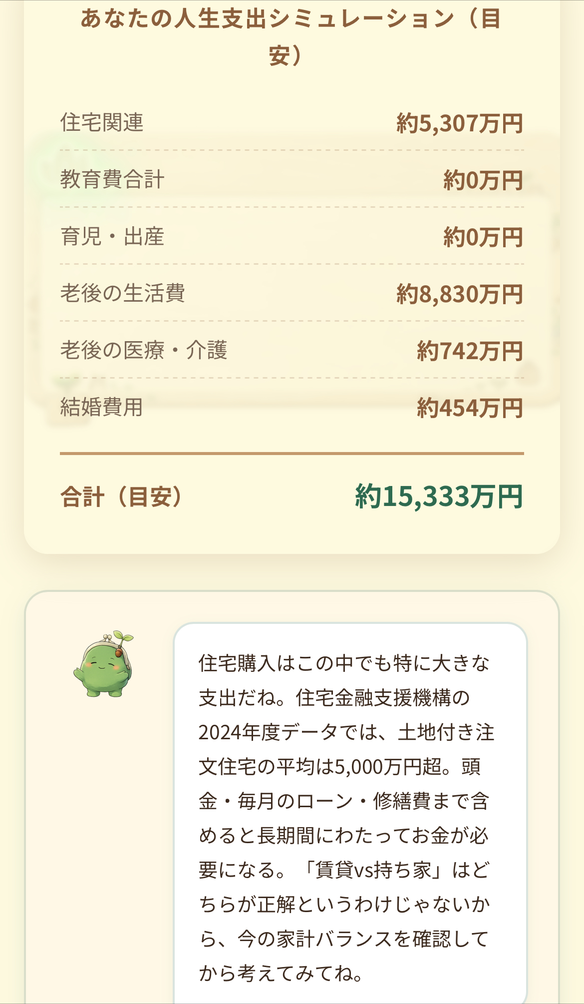 人生支出シミュレーター 結果画面2